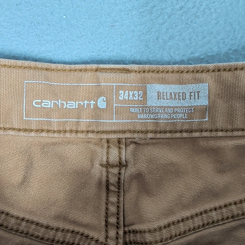 Carhartt Work Pant Mens 34x32 Brown Rugged Flex Relaxed Fit Canvas Distressed